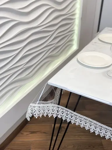 Силіконова скатертина з кремовим мереживом 7 см 300х190 см - фото 4