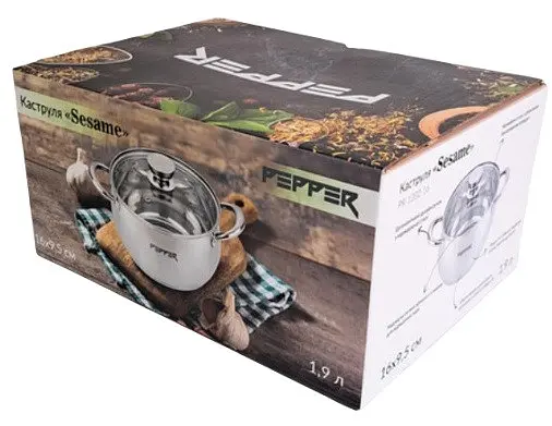 Каструля Sesame 16x9.5 см з нержавіючої сталі, для індукційних плит, зі скляною кришкою 1.9 л - фото 4