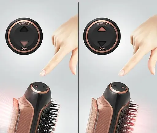 Фен Rowenta-щетка Reverso Dry&Brush 2в1, 1200Вт, 3 режима, ионизация, холодный обдув, насадок-2, керамика, черный-золотистый - фото 7