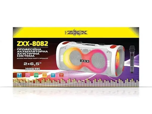 Акустична система переносна колонка з led-підсвіткою ефектами світла з мікрофонами для танців ZXX-8082 60 Вт 2x6,5 - фото 3