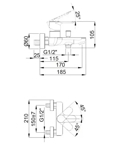 Смеситель для ванны Adell Lea однорычажный Хром 30412 - фото 2