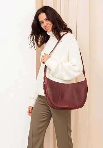 Шкіряна жіноча сумка Круасан бордова Crazy Horse - фото 6