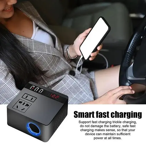 Автомобильный инвертор-преобразователь AC/DC с 12В/24В на 220В/120W + LCD (экран) 3хUSB - фото 9