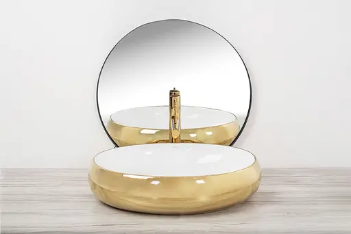 Умивальник Rea Melania white/gold накладний REA-U1050, Золотий - фото 3