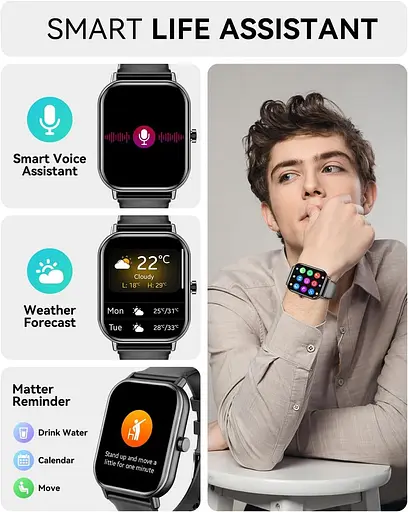 Розумний годинник (відповісти/скликати), 2024 Найновіший 1,85" Розумний годинник для чоловіків і жінок IP67 Водонепроникний - фото 3