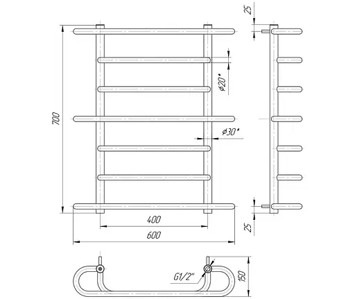 Водяна рушникосушка Mario Верона 700x600/400, Хром - фото 2