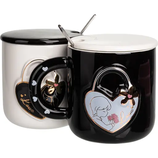 Парні чашки порцелянові Love 400 мл з ложками FM-33