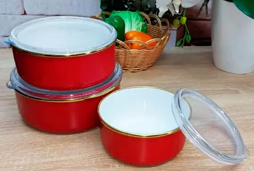 Набор эмалированных контейнеров O.M.S. Collection 10200 для еды 3 предмета Красный (Турция) - фото 2
