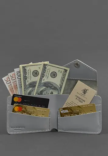 Шкіряне портмоне 4.2 на кнопці сіре - фото 4