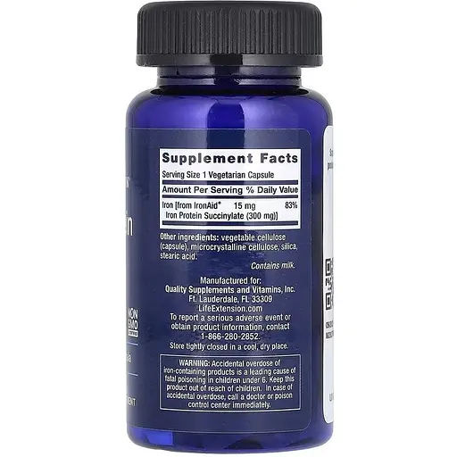 Залізо Life Extension Iron Protein Plus IronAid 100 вегетаріанських капсул - фото 2