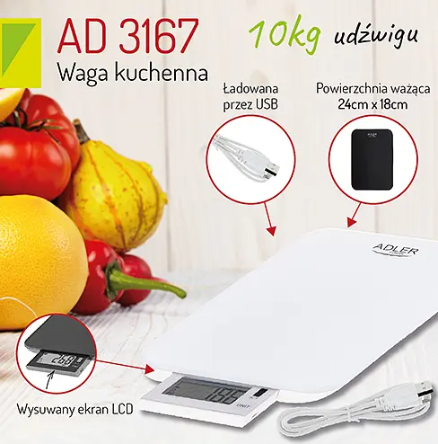 Кухонні ваги на USB Adler AD 3167w max 10 кг - фото 7