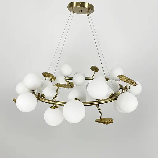 Кольцевая люстра с 24 белыми плафонами и листочками Ø 80 см | Ст. MJ 218-800 AB | Line F - фото 2