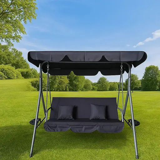 Гойдалка Leobro з подушками та підстаканниками на 3 особи Чорна - фото 1