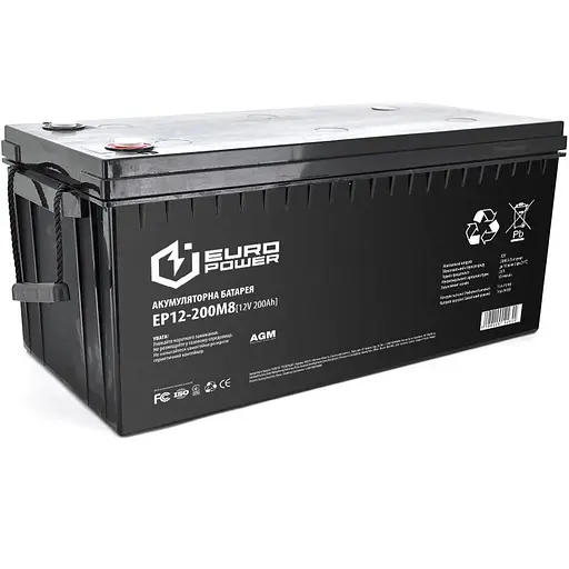 Акумуляторна батарея EUROPOWER AGM EP12-200M8 12V 200Ah (522 x 240 x 219) Black Q1/18