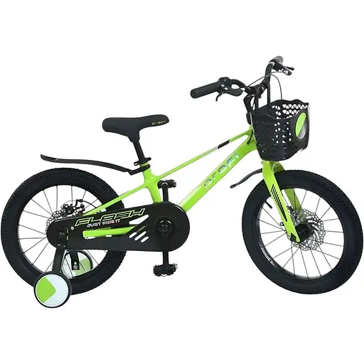 Велосипед Profi MB 1683 Neon Green м яке регульоване сидіння бокові колеса кошик зелений