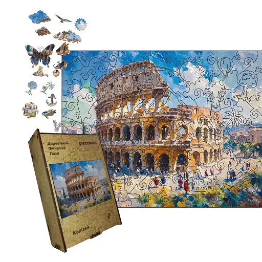 Деревянный фигурный пазл Колизей, А1, Деревянная коробка 500+ элементов