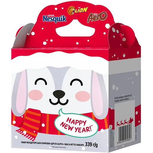 Новорічний подарунковий набір цукерок Nestle Lion Nesquik Aero Друзі Санти в асортименті 339 г