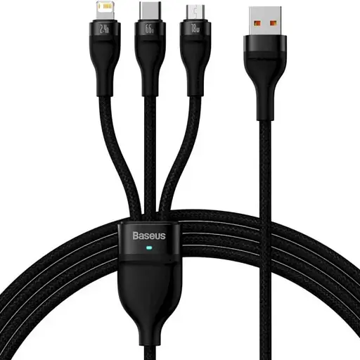 Кабель Baseus Flash Series II One-for-three Fast Charging Data Cable USB to M+L+C 66W 1.2 м чорний
