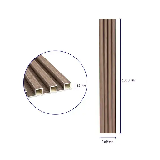 Рейка декоративна Wall Sticker SW-00001853 WPC стінова 3000х160х23 мм світлий горіх - фото 4