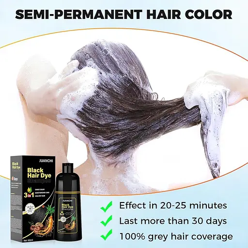 Черный шампунь Hair Dye Juanchi Black Hair Dye Shampoo 3 в 1 для седых волос - фото 2