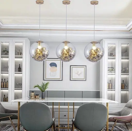 Підвісний світильник з прозорим плафоном кулею з флористичними мотивами Line.F Діаметр плафону 20 см - фото 1