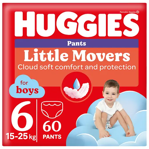 Уценка. Подгузники-трусики для мальчиков Huggies Little Movers Pants 6 (15-25 кг) 60 шт. - фото 1