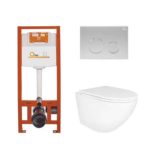 Набор: Qtap Robin Ultra Quiet унитаз подвесной QT1333046EUQW + Nest комплект инсталляции 4в1 (круглая клавиша Satin) QT0133M425 + QT0111M11111SAT - фото 1