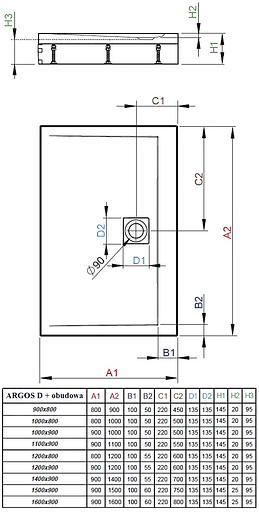 Душовий піддон Radaway Argos D 140x90 4ADN914-02 - фото 3