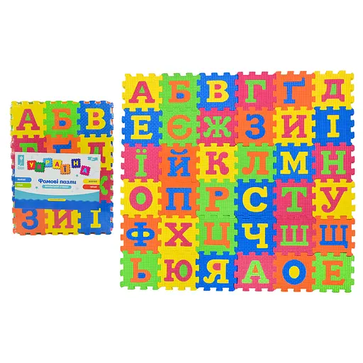 Пазлы фомовые EVA Украинский алфавит, 36 деталей, 9x9x0.8 см, в пленке, 34x25.5x2.5 см