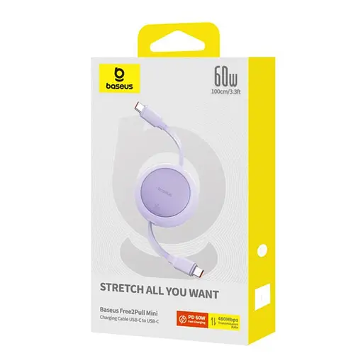 Кабель Baseus Free2Pull Mini Charging Cable USB-C to USB-C 60W 1 м Nebula Purple - фото 2