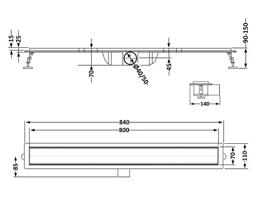 Линейный трап Qtap Taurus FA800MBLA из нержавеющей стали, с сухим затвором QTTAUFA800MB - фото 6