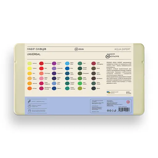 Набір олівців акварельних 99IDEAS "Aqua Expert" 36 кольорів, Universal Set, металева коробка, 99AE-36UNI - фото 2