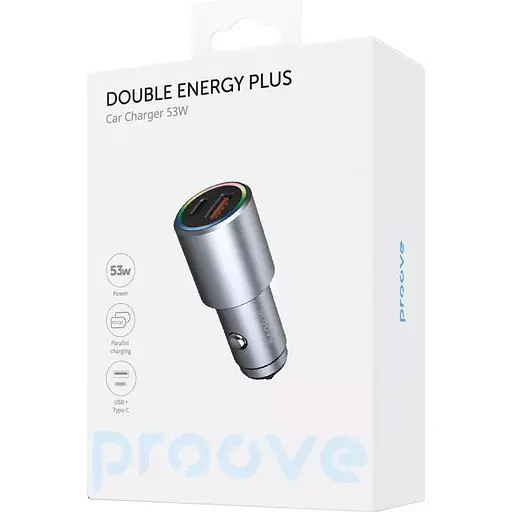 Автомобильное зарядное устройство Proove Double Energy Plus 53W USB-A + USB-C Metal Gray (ACDE53110004) [130293] - фото 6
