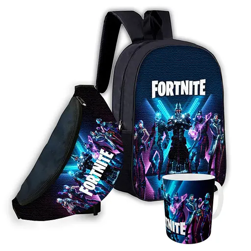 Набір дитячий Fortnite рюкзак 36х27см сумка-бананка, кружка з принтом для хлопчика (01601)