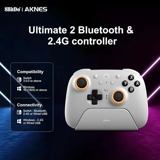 Геймпад 8BitDo Ultimate 2 Bluetooth Switch, Switch 2, ПК с Windows, TMR, Эффект Холла Белый - фото 5