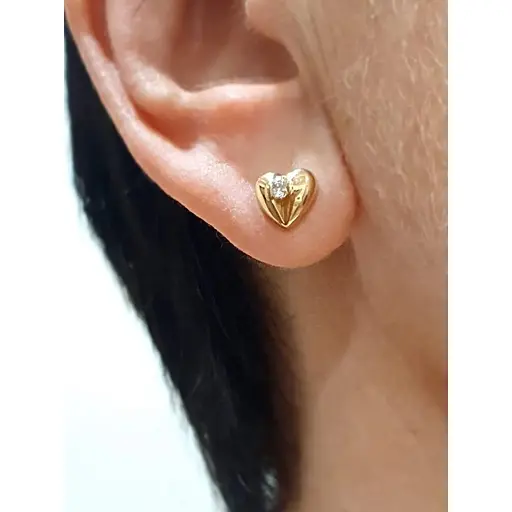 Золотые серьги-пуссеты ЮЗ "Багет" Сердечки с бриллиантами. 5031135 - фото 2