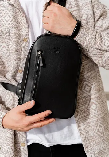 Чоловіча шкіряна сумка Chest bag чорна - фото 2