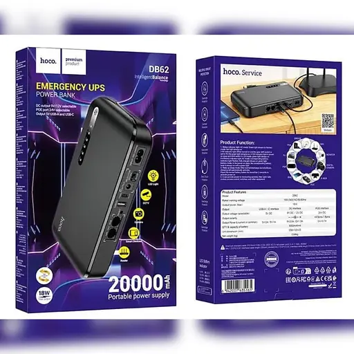 ДБЖ для Роутерів Hoco DB62 20000 mAh 5V/9/12V 1A/1C Smart Mini UPS чорний - фото 1
