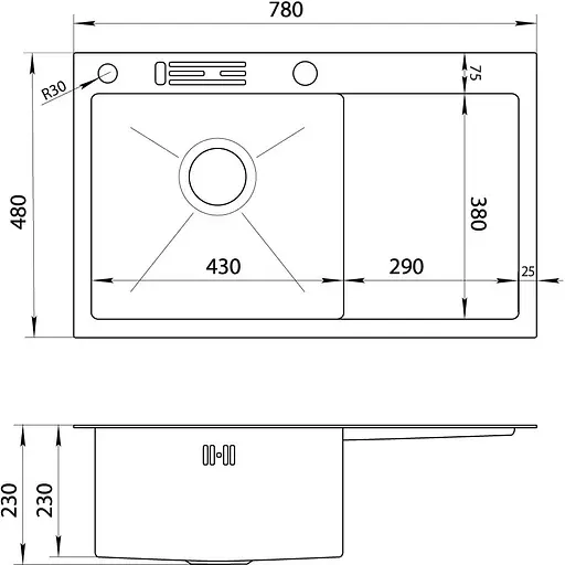 Комплект кухонної мийки та змішувача Nett з нержавіючої сталі NS-7848 - фото 6