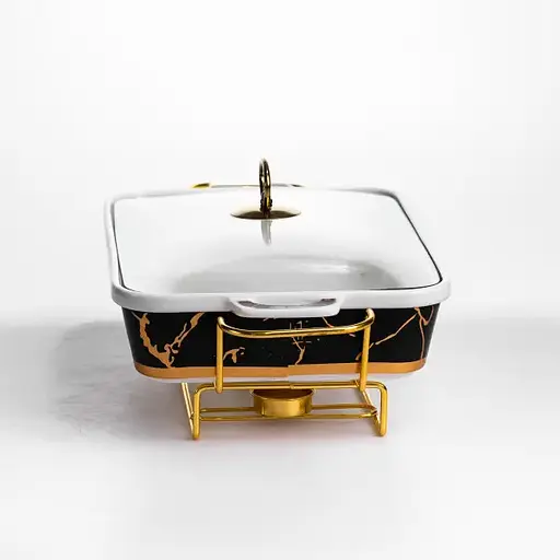 Мармитница фарфоровая Yiwu Black Marble 2 л 40х22.5х15.5 см мармит на подставке для первых блюд ML438-15 - фото 3