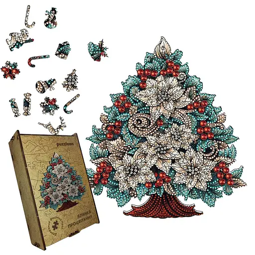 Пазл деревяний Ялинка Процвітання, А5, 35 елементів, Дерев’яна коробка