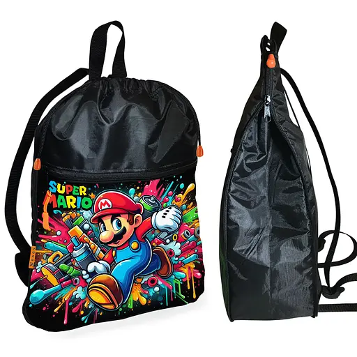 Рюкзак-мішок для взуття, спортивної форми Супер Маріо «Super Mario» дитяча сумка для змінки з розширювачем (01333)