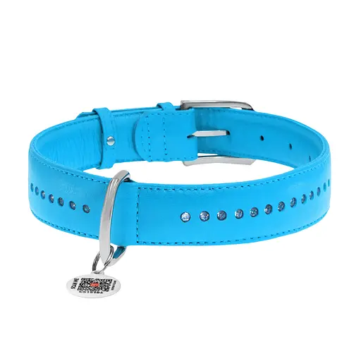 Нашийник для собак шкіряний Waudog Glamour з QR-паспортом подвійний зі стразами L Ш 25 мм Д 38-49 см блакитний - фото 3