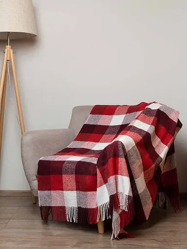 Плед вовняний Vladi Палермо 140x200 біло-червоно-бордовий 8 - фото 1