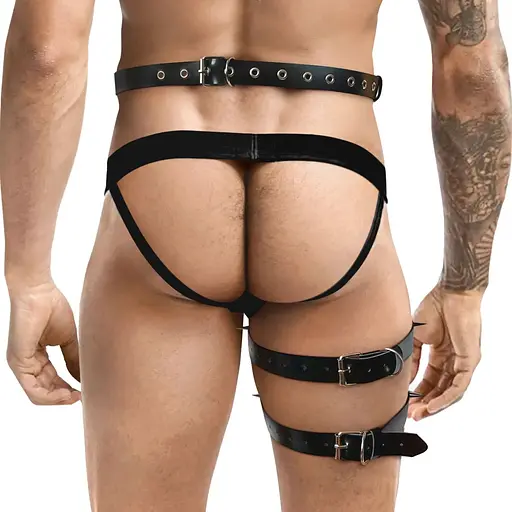Мужские гартеры из натуральной кожи Art of Sex - Serge, цвет Черный, размер XS-M - фото 2