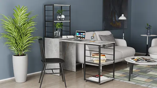 Стол-тумба трансформер Смарт 3/1 с этажеркой Ferrum-decor 1430x1450x500 Черный металл ДСП Бетон 16 мм (FRD-105115) - фото 12