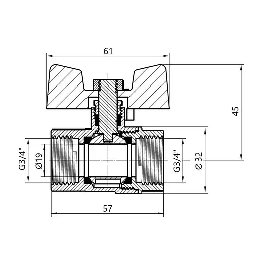Кран кульовий для газу прямий SD Plus 3/4" ВВ PN40 (БГГ) SD602NG20PN40 - фото 2