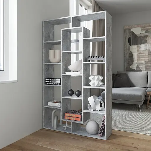 Книжная полка стеллаж Vays M-7 Бетон на 14 ячеек ЛДСП 108x29x178 см для дома офиса детской или гостиной