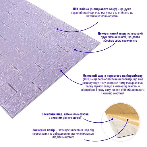 Самоклеющийся 3D панель 3080x700x3мм Светло-фиолетовый Кирпич SW-00001758 - фото 3