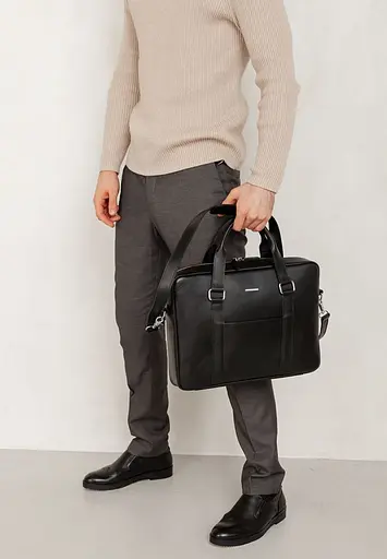 Шкіряна сумка для ноутбука і документів чорна - фото 7